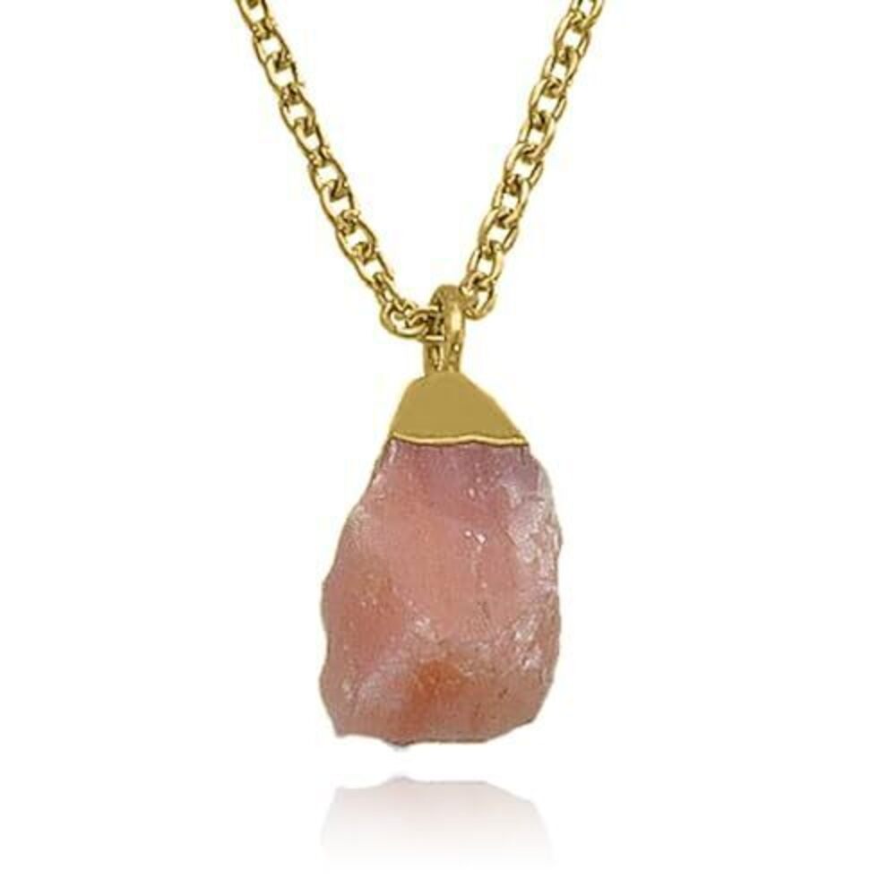 3019 Pink Opal Necklace , Premium Gold Raw Stone Necklaces - Tarnish Free